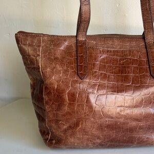Fossil Brown Croc-Embossed Tote Bag